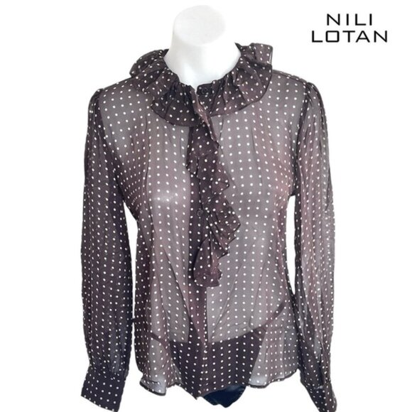 NILI LOTANNicole Espresso Dot Print Silk Blouse Sz Xs - Picture 1 of 14
